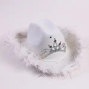 Sombrero de vaquero rosa con ala ancha y <span class=keywords><strong>plumas</strong></span>, de tela no tejida, para graduaciones y fiestas de San Valentín - Product Image 5