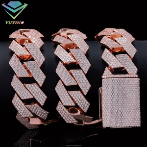 Yu Ying Jewelry 20MM 24mm 4rows Heavy <b>Silver</b> 18k Gold Plated <b>Necklace</b> VVS Moissanite Diamond Cuban Chain for Men - Product Image 4