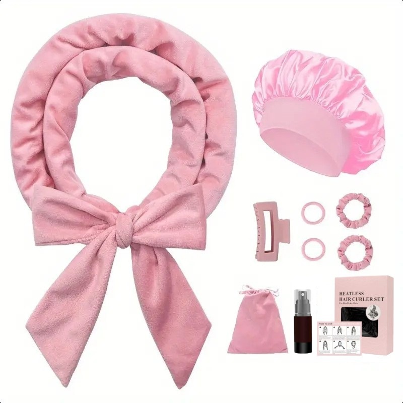 Set de 9 piezas: rizador rosa y gorro de ducha.