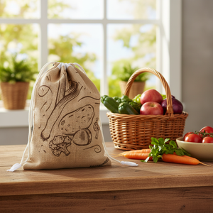 Borsa portaoggetti in iuta e cotone 38x27 cm per frutta e verdura fresca, contenitore ecologico per alimenti - Product Image 3