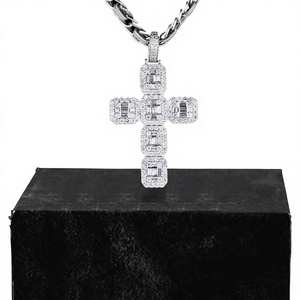 Pendentif croix en moissanite et argent 925 avec diamants taillés, plaqué rhodium, bijoux hip-hop unisexe, cadeau - Product Image 1