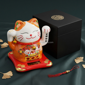 Chat porte-bonheur en céramique de 5 pouces, chat beckoning solaire, <span class=keywords><strong>Maneki</strong></span> <span class=keywords><strong>Neko</strong></span>, figurine Feng Shui pour attirer la richesse - Product Image 3