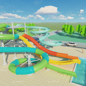Nuevo Diseño <span class=keywords><strong>2022</strong></span>, Modelo 3D, Tobogán de Fibra de Vidrio para Parque Acuático Interior y Exterior de 4400 Metros Cuadrados, para Uso Familiar y Comercial - Product Image 5