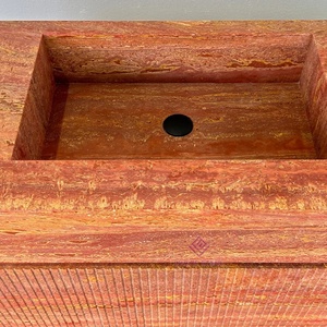 Custom Size Commercial Red Travertine Bathroom <strong>Vanity</strong> Sink Durable Stone <strong>Vanity</strong> <strong>Unit</strong> for Hotel Resort Projects - Product Image 5