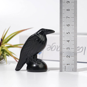 Statue di Uccelli in Cristallo Naturale Curativo all'Ingrosso, Artigianato in Pietra Intagliata, Corvi in Ossidiana Nera, Sculture in Cristallo per Decorazione - Product Image 2