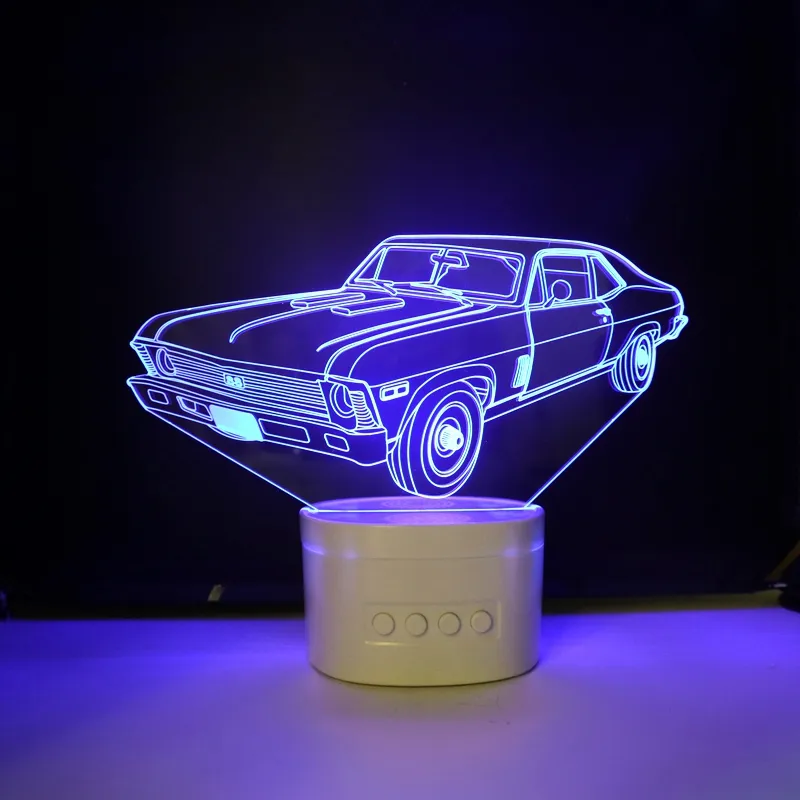 Bentuk Mobil Akrilik Speaker Gigi Biru 3D LED Lampu Malam 3D Lampu Cetak Dekorasi Rumah Kamar Tidur Lampu Meja Lampu Malam