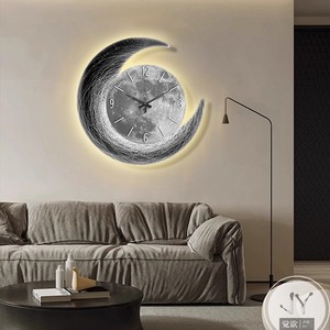 Orologio <span class=keywords><strong>da</strong></span> <span class=keywords><strong>Parete</strong></span> Moderno di Lusso con Decorazione per Soggiorno e Sala <span class=keywords><strong>da</strong></span> Pranzo, Dipinto Creativo con Luna, Orologio <span class=keywords><strong>LED</strong></span> Luminoso con Natura Morta - Product Image 2