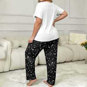 Ventes directes usine OEM – Ensemble pyjama décontracté respirant pour femme, imprimé cœurs, manches courtes et pantalon, grandes tailles, tenue d'intérieur - Product Image 4