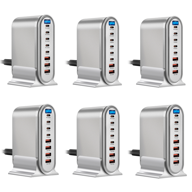OEM Custom Logo GaN³ Fast Charging Station Multi-Port PD QC Charger Hub 240W 268W 320W 440W 500W 600W With Power Digital Display
