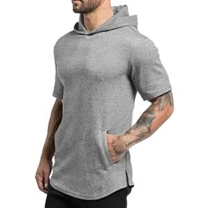 Custom Label Men Summer Terry <b>T</b> <b>Shirt</b> Hoodie Short Sleeves Bottom Curved Zipper Slit Mens Short Sleeve Pullover Hoodie - Product Image 4
