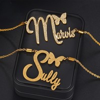 Collier personnalisé avec lettres, pendentif nom en acier inoxydable, chaînes givrées plaquées or, zircon, plusieurs noms
