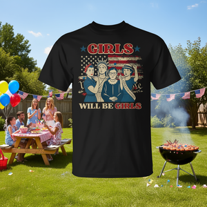 Camiseta para mujer del 4 de julio de EE. UU. con diseño patriótico y feminista de Girls Will Be Girls - Product Image 3