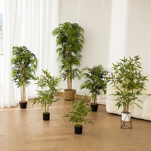 उद्यान कला थोक ग्रीन कृत्रिम बांस ट्री हाउस कार्यालय सजावट के लिए सजावटी प्लास्टिक पेड़ पौधों