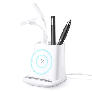 New Products 4 in 1 Desktop Wireless Charging Station Pen Holder Usb Wireless Charger Stand