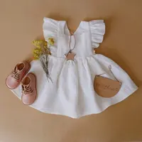 Huaduo Kinder Kleine Mädchen Milch Leinen Vintage Kleid Einfarbig Kurzarm Kleinkind Kleider Für Baby Mädchen Größe 1-8 Jahre alt