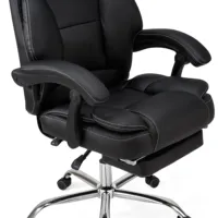 Silla de Oficina Ejecutiva de Cuero PU con Respaldo Alto, Silla de Escritorio Ergonómica Reclinable con Reposapiés Retráctil