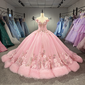 Vestido de Quinceañera Rosa Rubor Dy1229 con Apliques Florales 3D, Gasa en Capas, Escote Corazón, Largo hasta el Tobillo, Vestido de Gala Princesa para Fiesta de Promoción - Product Image 6