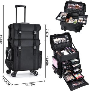 Professional 3-in-1 Trolley Organizer Large Rolling <strong>Makeup</strong> <strong>Case</strong> for Cosmetology School Hair Stylist Nail Technician Training - Product Image 1