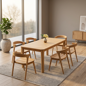 Ensemble de salle à manger d'extérieur en teck massif de qualité supérieure, table rectangulaire aux coins arrondis avec 6 chaises Hiro - Product Image 3