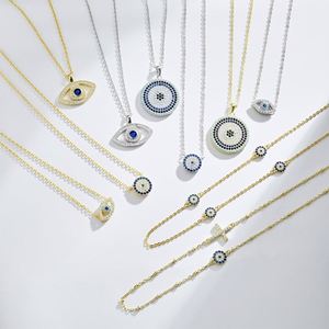 Collier Dylam Blue Evil Sapphire Eye plaqué or 18 carats, mignon et délicat, avec zircon cubique 5A pour femme - Product Image 2