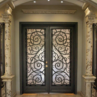 Porte intérieure moderne en fer forgé avec vitrage pour villa, surface finie, isolation thermique, prix compétitif