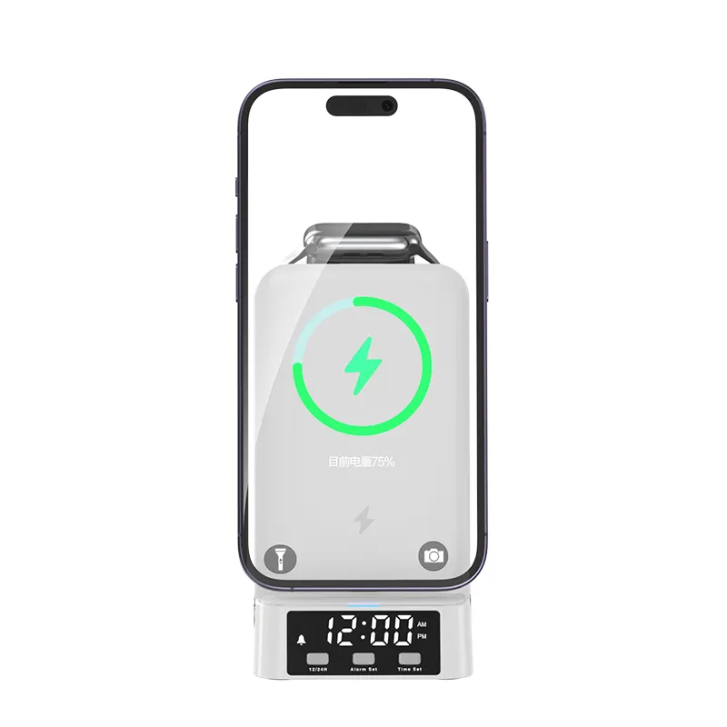 New collection customization portable foldable clock function 4 in 1 wireless charger Cargadores Para Celular