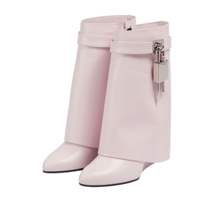 Botines de Moda Para Mujer Estilo Slip-On con Doblez y <span class=keywords><strong>Plataforma</strong></span> Dentada Tacón de Cuña Punta Almendrada Anchos a Media Pantorrilla con Candado - Product Image 5