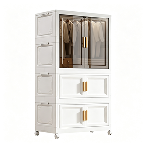 Armoire de rangement pliable et empilable pour vêtements, 3 niveaux, en PP, avec <span class=keywords><strong>porte</strong></span> transparente et roulettes mobiles, sans installation - Product Image 2