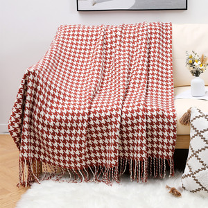 Manta de punto de lana para camas <span class=keywords><strong>con</strong></span> borla pata de gallo mantas de punto grueso sofá decoración a cuadros para el hogar - Product Image 6