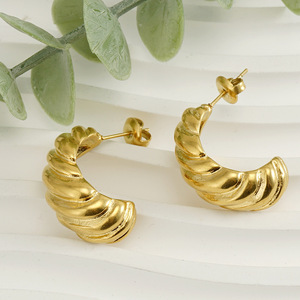 ZOGXIN Gold Huggie Earrings Geometric C Shape Oval Studs For Women Party Fashion Jewelry - Product Image 2