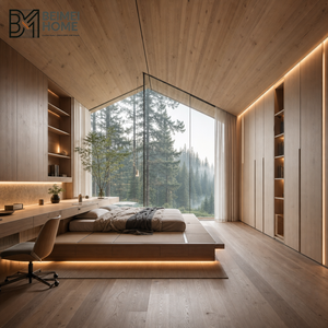 <span class=keywords><strong>Letto</strong></span> a piattaforma Tatami su misura con armadio in legno, stile Fjord Norvegese e Foresta Nordica, per Casa di <span class=keywords><strong>Montagna</strong></span> - Product Image 1