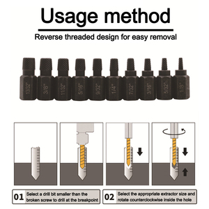 Kit estrattore a vite 10 pezzi <span class=keywords><strong>Set</strong></span> di rimozione vite in lega di acciaio danneggiato in metallo facile uscita punte da trapano bullone estrattore a vite Multi-Spline - Product Image 4