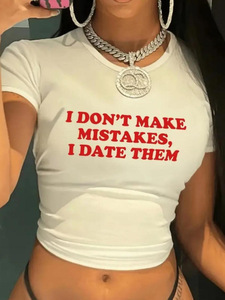 Top Sexy da <span class=keywords><strong>Donna</strong></span> con Stampa di Scritta, T-shirt Aderente in Poliestere, Stile Y2K, Manica Corta, Collo Tondo, Casual, Crop Top - Product Image 4