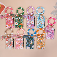 Bloemenkaartentas sleutelhanger creditcardhouder PU lederen portemonnee siliconen kralen kwastje madeliefje geurende bloemen polsbandje armband