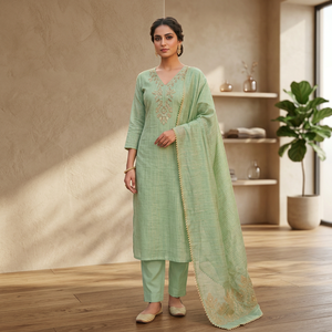 Prayosha Enterprise <b>Women</b> Lime Green Embroidered Salwar Suit Set With Matching Dupatta Straight <b>Kurta</b> Pants Traditional Indian E - Product Image 4
