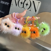 Porte-clés et ornement de sac en fourrure de vison douce, motif chaton de dessin animé mignon