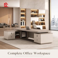 Escritorio de Oficina Moderno de Roble, Combinación de Escritorio Ejecutivo Grande y Sencillo, Escritorio de Computadora de Madera para Oficina en Casa o Estudio