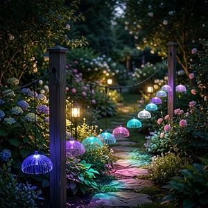 Lampe méduse suspendue au <span class=keywords><strong>plafond</strong></span> avec câble de raccordement pour installation facile, changement de couleur RVB, pour aménagement paysager nocturne de jardin - Product Image 2