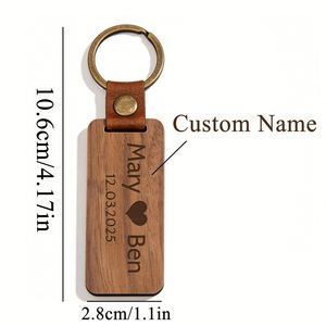 Walnut Keychain With <b>Engraved</b> Text, Custom Wood Chain Keepsake Gift, Retro Wooden <b>Key</b> <b>Ring</b> Holder - Product Image 3