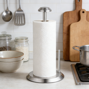 <span class=keywords><strong>Porte</strong></span>-rouleau de papier essuie-tout en acier inoxydable pour comptoir, déchirable d'une seule main, avec barre latérale - Product Image 4