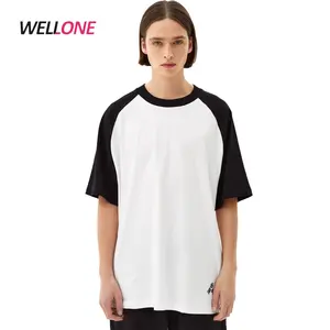 Bên Ngoài Ngắn Tay Áo Raglan Hai Tông Màu Đen Và Trắng Tùy Chỉnh Mens 100% Cotton Quá Khổ Áo Thun Bán Buôn Nam