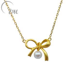 Collar con Colgante en Forma de Lazo Chapado en Oro de Plata 925 de UM Jewelry, Perla Natural de Agua Dulce, Unisex/Hombre/Mujer, Regalo - Product Image 1