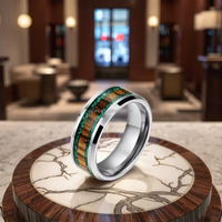POYA Jewelry Bague en tungstène argenté de base 8mm pour homme Incrustation de bois de malachite écrasée à la mode pour la fête de cadeau de fiançailles de mariage