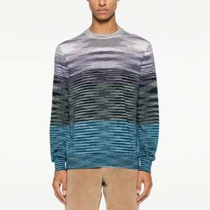 Suéter de rayas irregulares con bloques de color informal personalizado, suéter de punto de manga larga con cuello redondo para hombres - Product Image 1