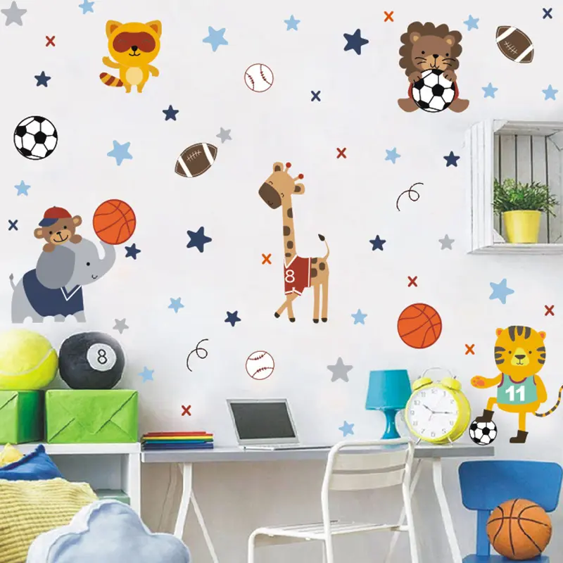 Cartoon animal sports meet removable wall stickers for kids room
