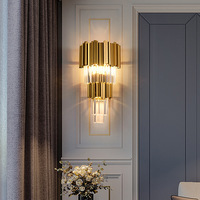 Applique murale en cristal K9 en acier inoxydable de luxe avec lumière LED atmosphère de luxe pour salon chambre hôtel allée chambre chevet