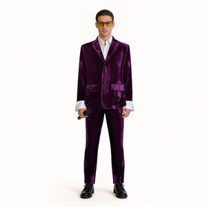 Herren Lila Vintage Anzug-Set Moderatoren- und Sprecher-Outfit Halloween Europäisch-Amerikanisches <span class=keywords><strong>Disco</strong></span>-Kostüm Samt-Blazer - Product Image 2