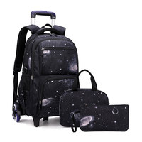 Vente en gros pliable Galaxy Design 16 pouces chariot sac à dos scolaire sacs avec 6 roues 3 ensemble en un filles garçon sacs d'école Design