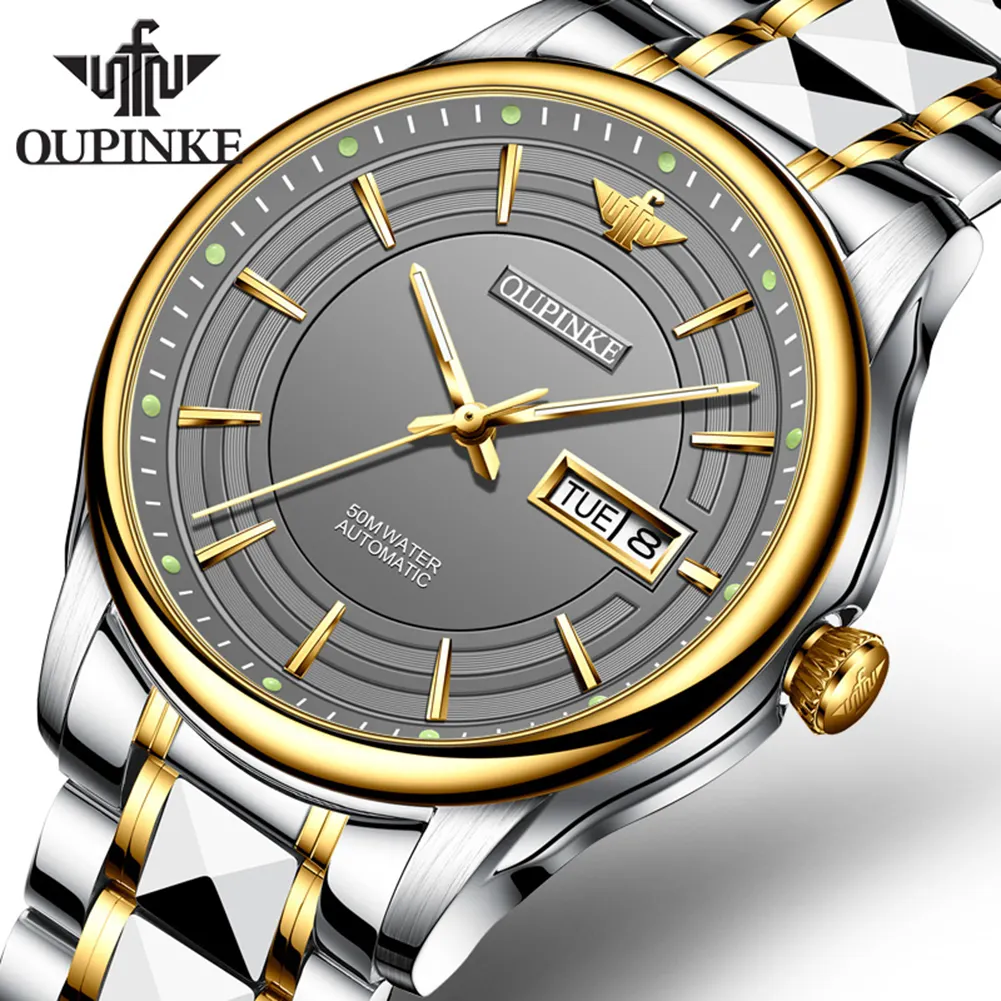 Oupinke นาฬิกาตูร์บิยง OEM ของผู้ชาย,นาฬิกาข้อมือกลไกอัตโนมัติแสดงโลโก้ได้สองแบบตามต้องการสินค้าปี3170