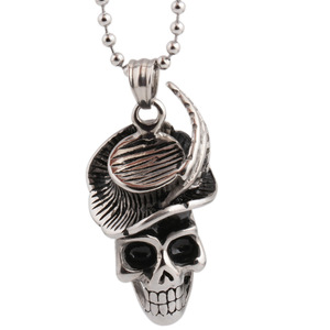 Collar con colgante de calavera de plata tibetana de 40 mm, joyería de fiesta para hombre, diseño de esqueleto de dibujos animados, cadena de acero de 60 cm - Product Image 2